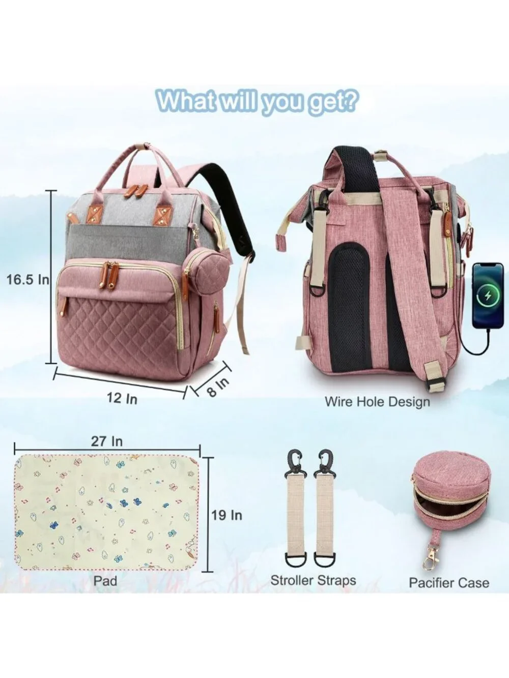 Stylish Diaper Bag Backpack for Baby, 16 Pockets, Unisex Travel Bag with